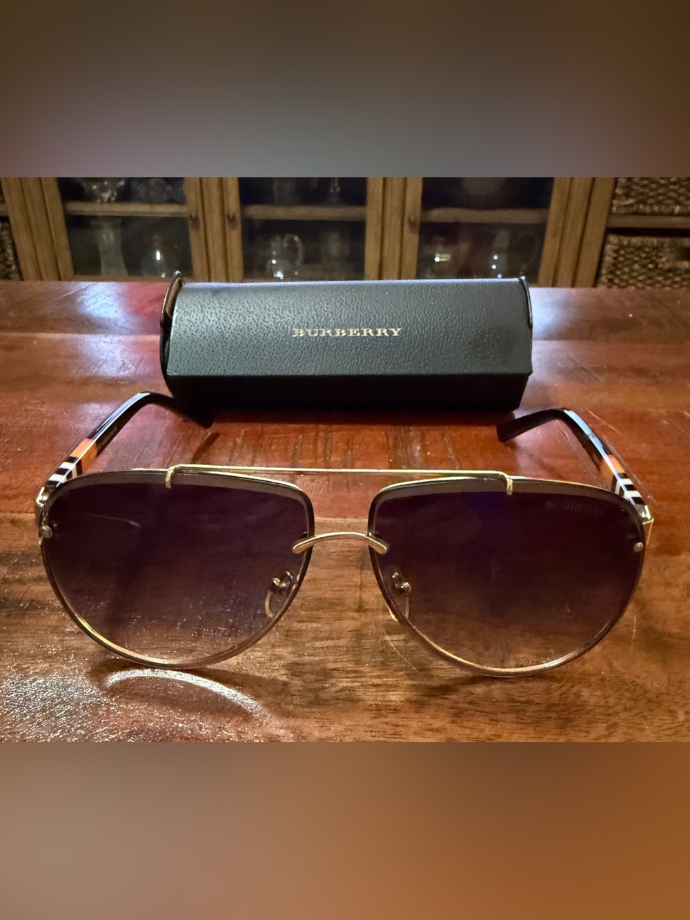 Burberry Women’s Gold Frame Sunglasses with Brown Gradient Lenses
